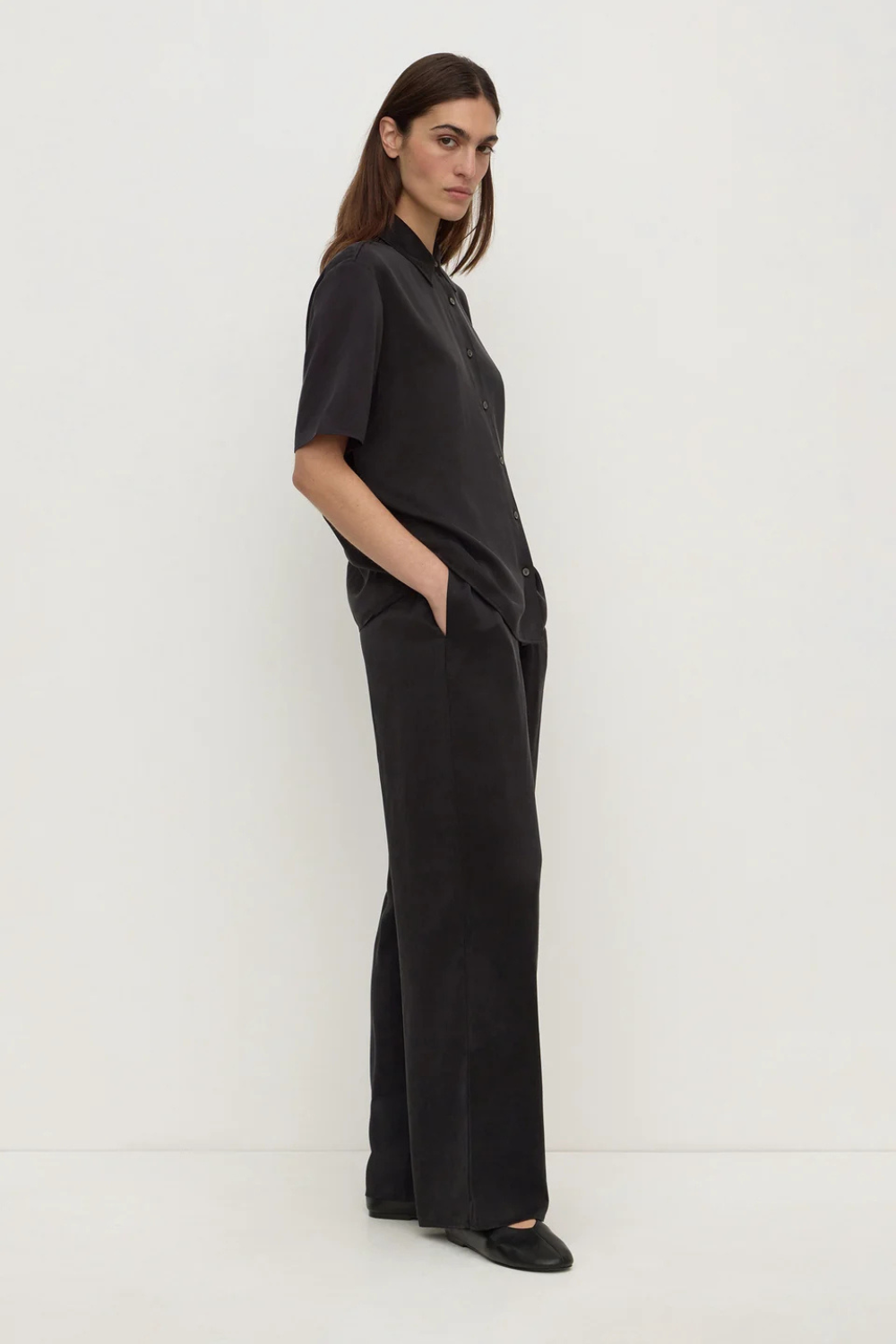 Pippa Silk Short Sleeve Shirt | Black