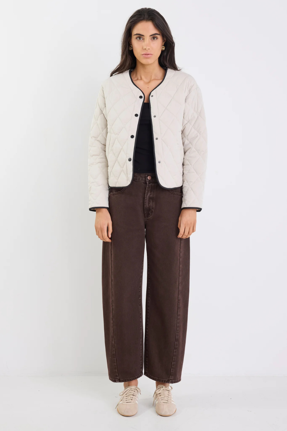 Apex Bone Collarless Quilted Contrast Piping Puffer Jacket