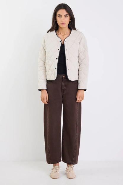 Apex Bone Collarless Quilted Contrast Piping Puffer Jacket