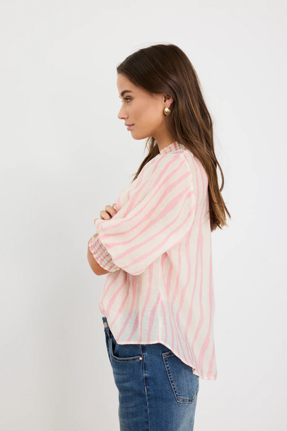Precisian Blush Stripe High Neck SS Top