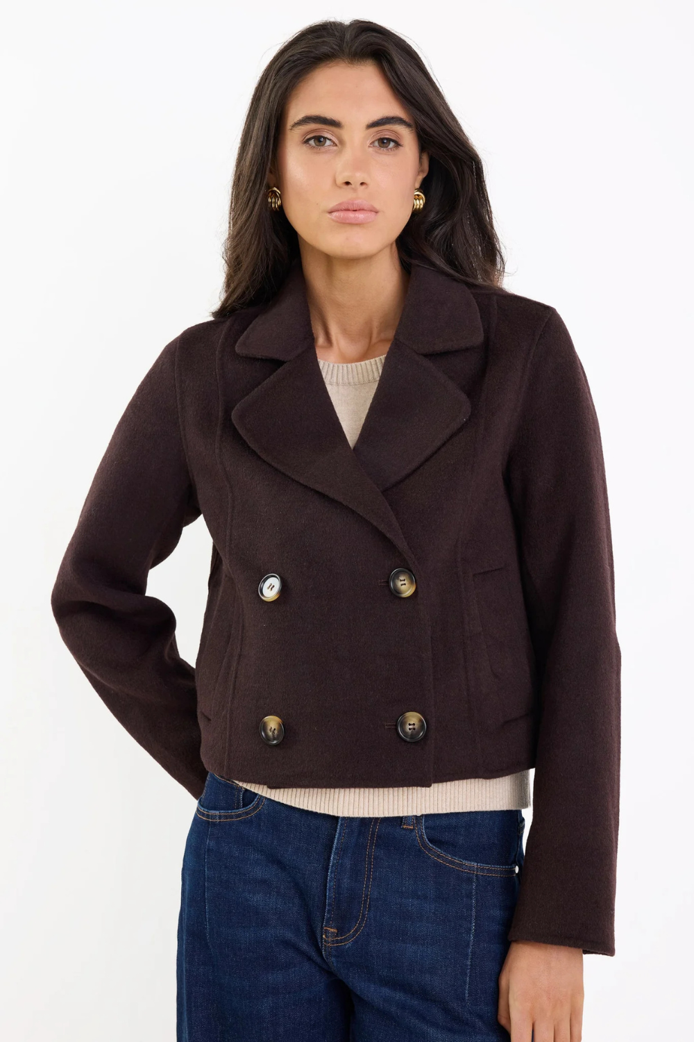 Reverie Chocolate Melton Double Breasted Peacoat