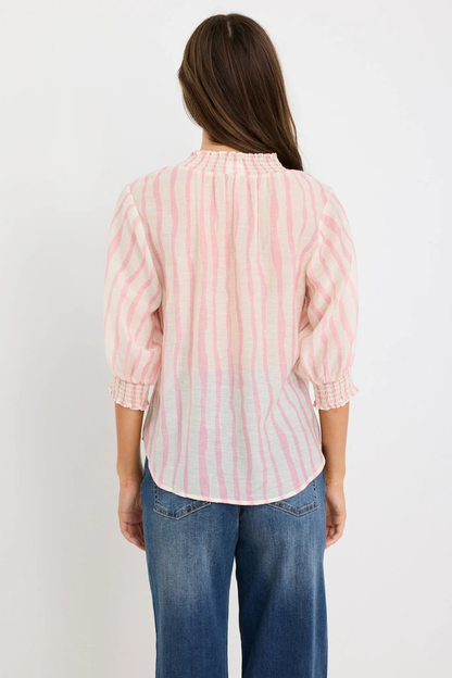 Precisian Blush Stripe High Neck SS Top