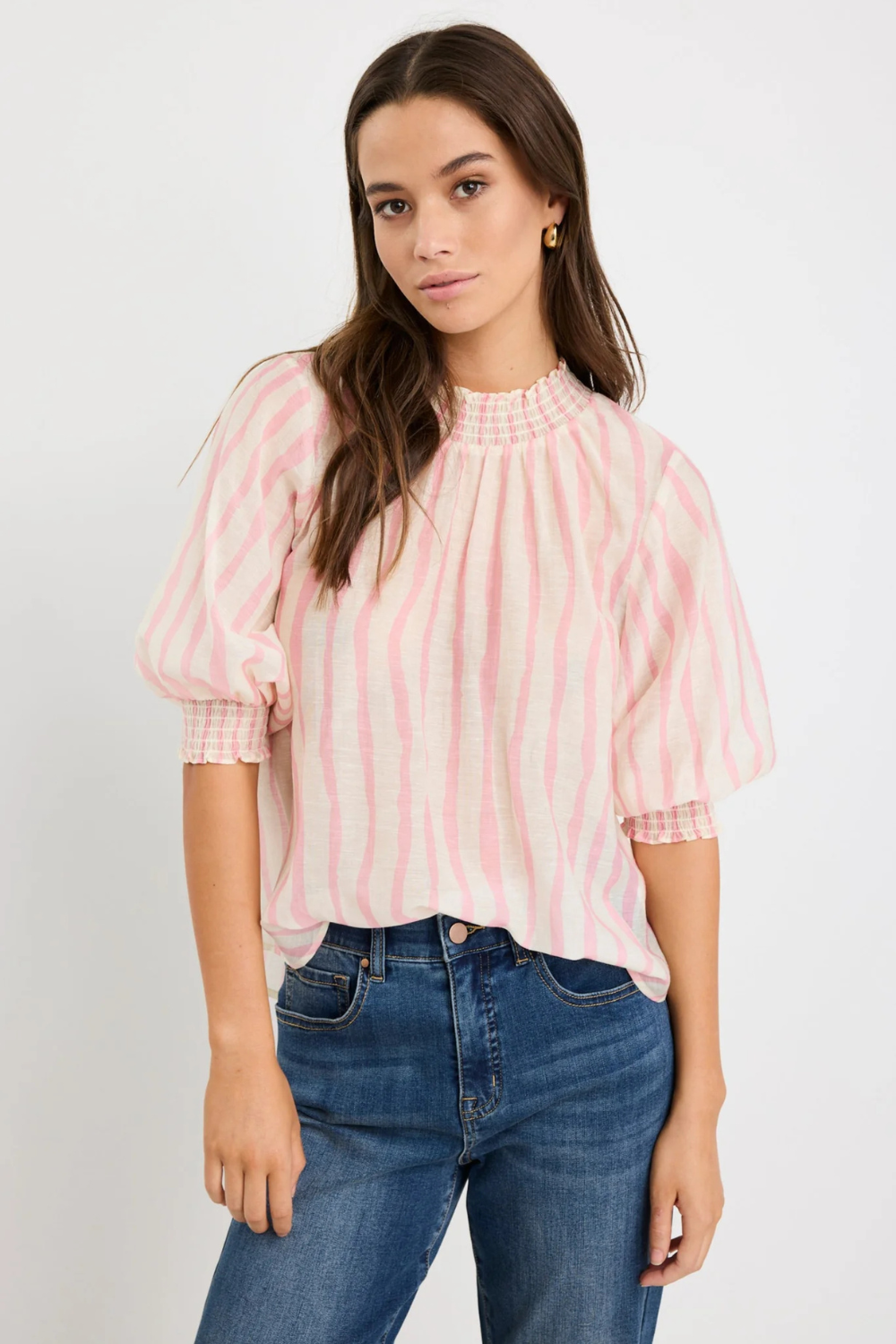 Precisian Blush Stripe High Neck SS Top