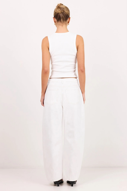 Varsity Ivory Forward Seam Barrel Jeans