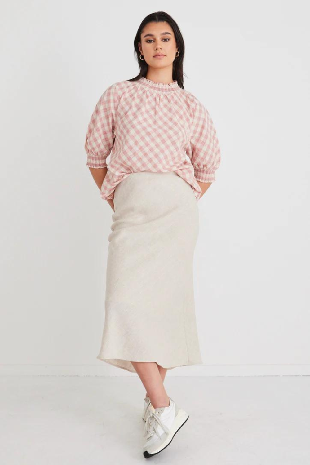 Bliss Natural Linen Bias Midi Skirt