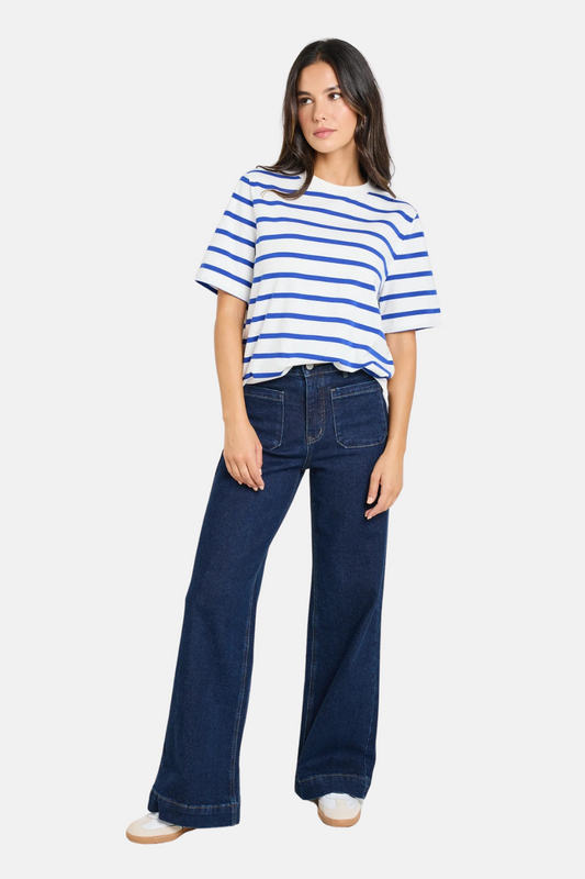 Binding Blue White Stripe Boxy Fit Tee