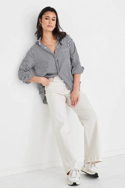 You Got This Black Stripe Poplin Oversized Shirt