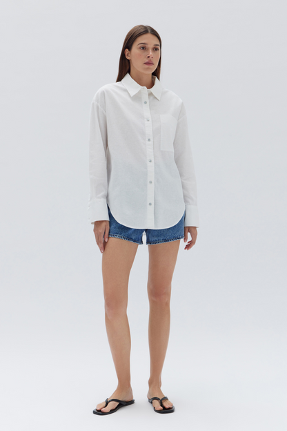 Grace Linen Blend Long Sleeve Shirt | White