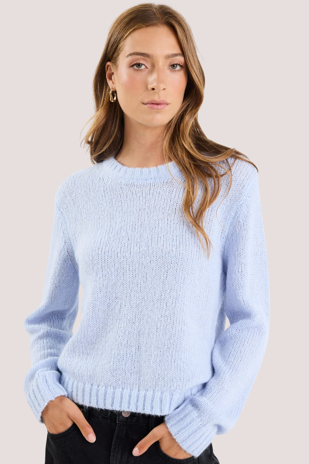 Genuine Ice Blue Crewneck Fluffy Long Sleeve Jumper