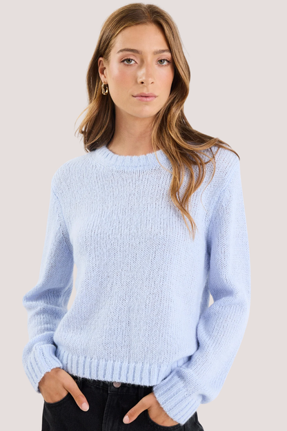 Genuine Ice Blue Crewneck Fluffy Long Sleeve Jumper