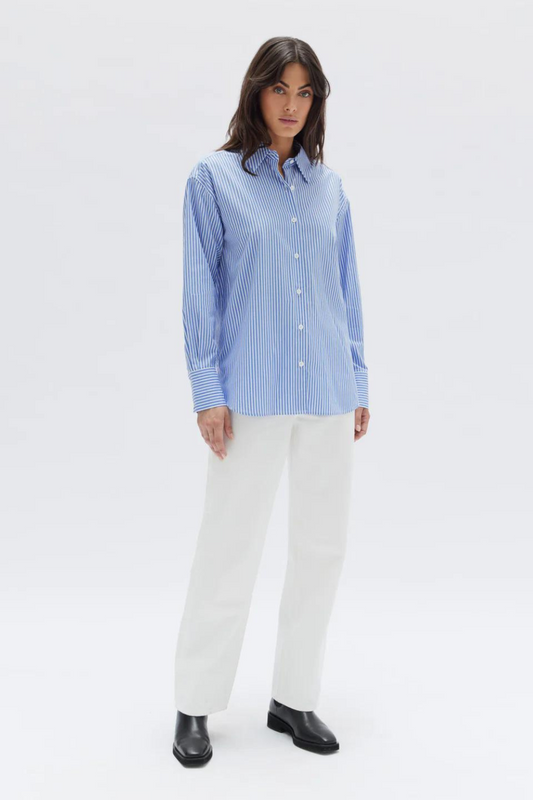 Signature Poplin Shirt | Blue White/Stripe