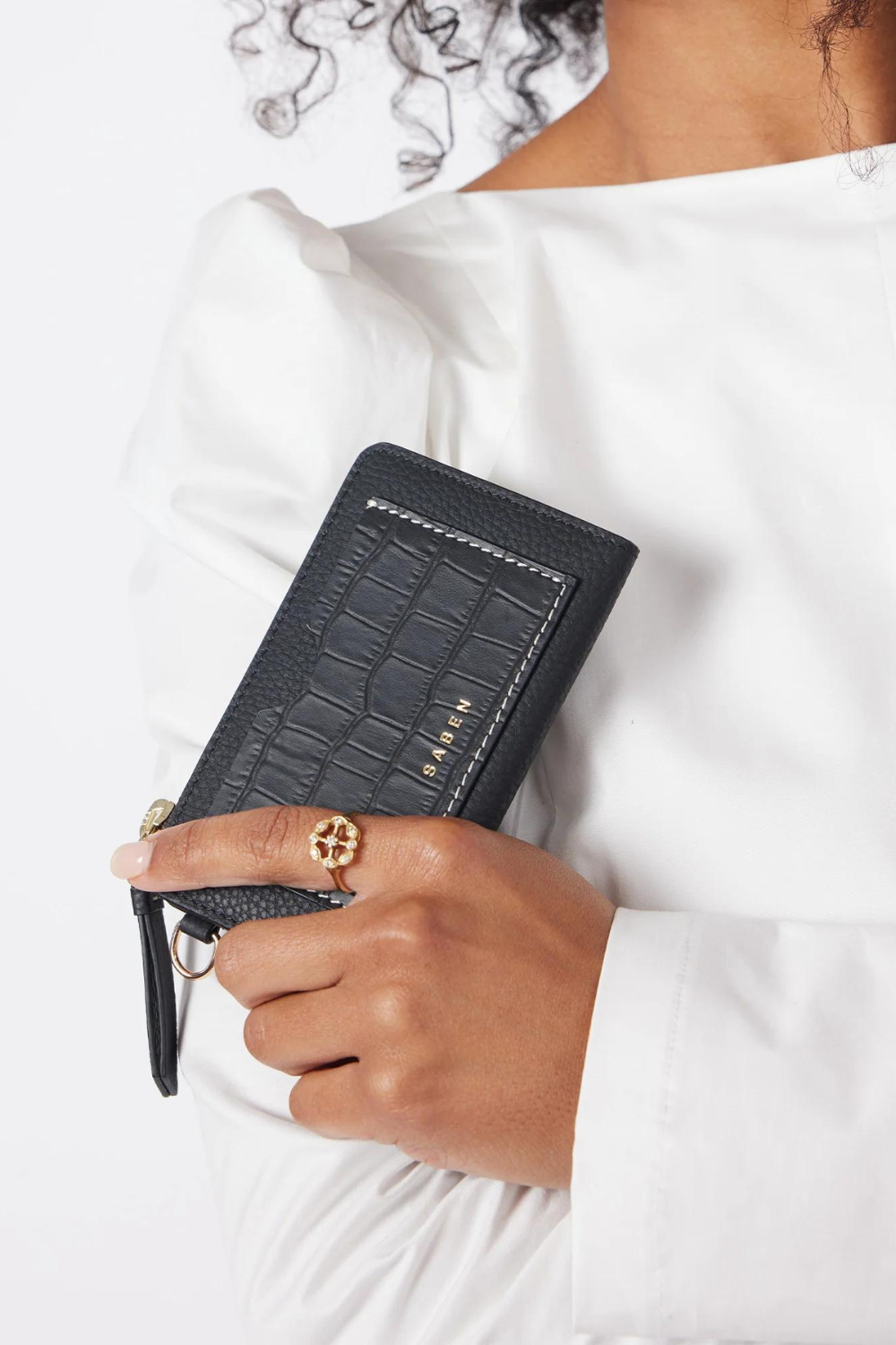 Wednesday Wallet | Black + Croc + White Stitch