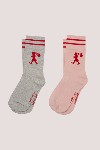 Runaway Girl Socks 2 Pack Light Grey Blush/Red One Size