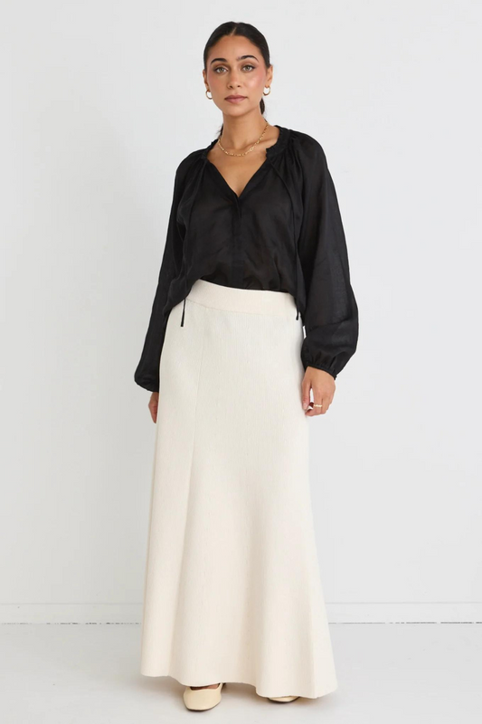 Tabitha Cream Rib Knit Maxi Skirt | Cream