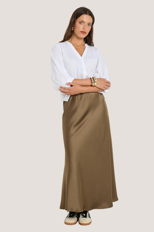 Preserve Bronze Floaty Satin Bias Midi Skirt