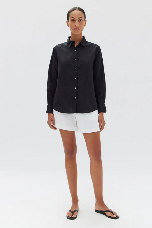 Xander Long Sleeve Linen Shirt | Black