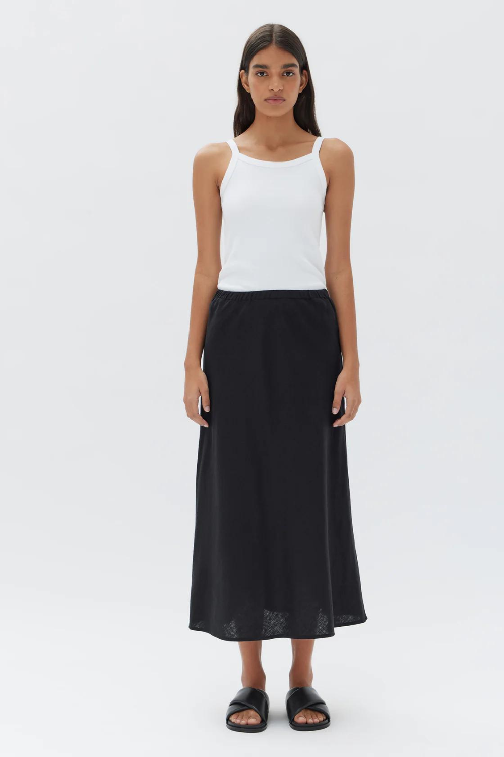 Stella Linen Bias Skirt | Black