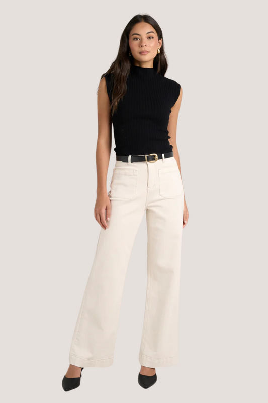 Zoey Ecru High Rise Wide Leg Pocket Jean
