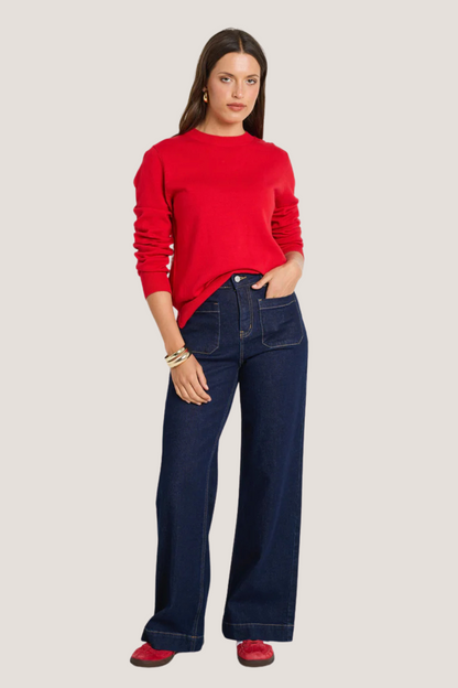 Staycation Red Fine Gauge Cashmere Blend Knit Jumper