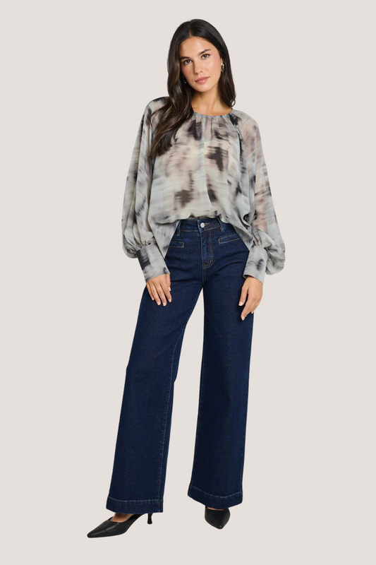 Cosmopolitan Charcoal Smudge Crew Neck Floaty LS Top
