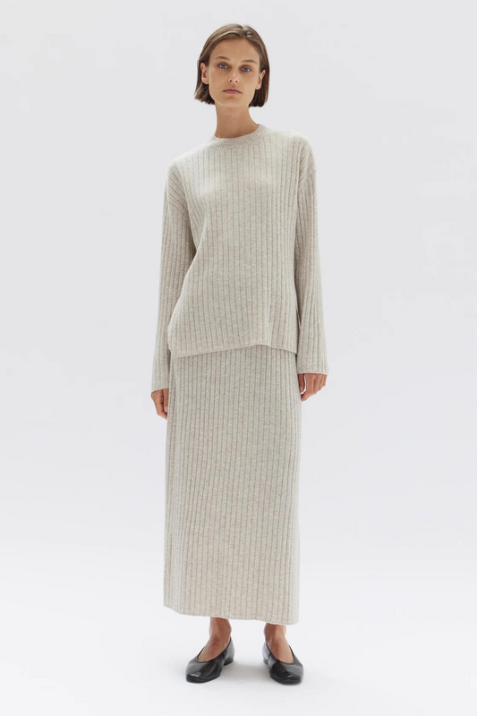 Wool Cashmere Rib Skirt | Oat Marle