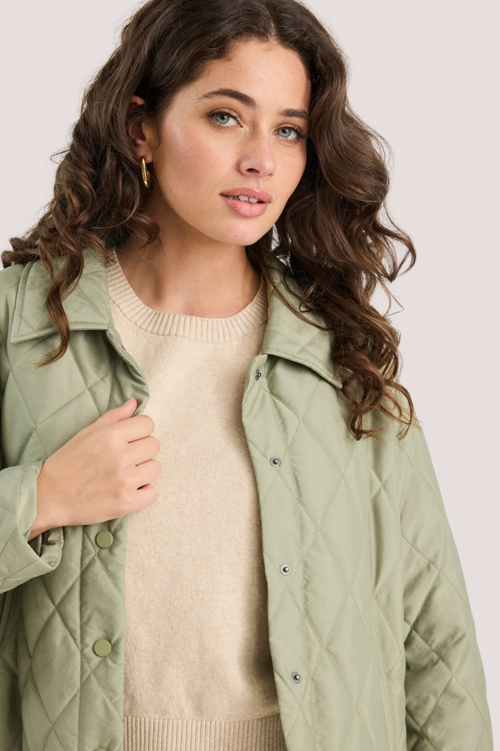 Absolute Soft Khaki Collared Quilted Puffer Jacket