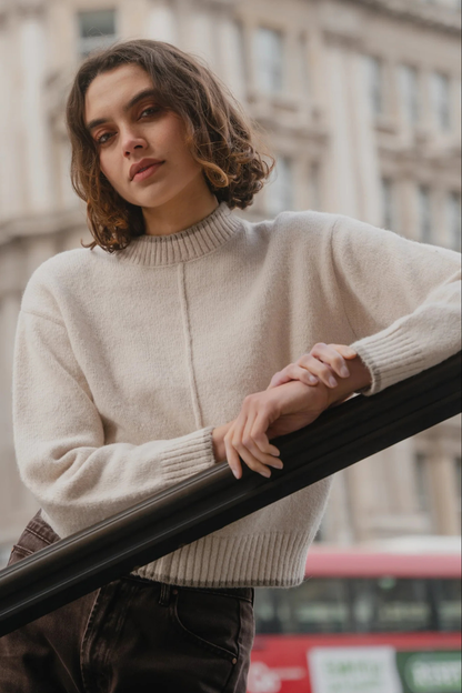 Edge Ivory Mock Neck Contrast Trim Jumper