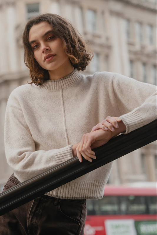 Edge Ivory Mock Neck Contrast Trim Jumper
