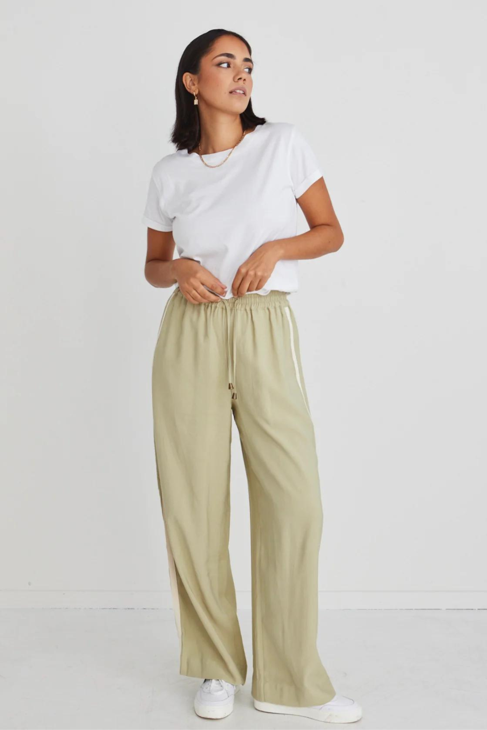 Townie Sage Stripe Side Tape Wide Leg Pants