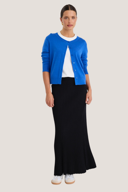 Dedication Cobalt Blue Cashmere Blend Crewneck Cardigan - Cobalt