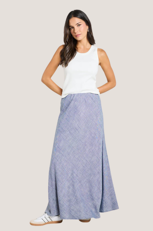 Lagos Chambray Blue Floaty Bias Cut Maxi Skirt