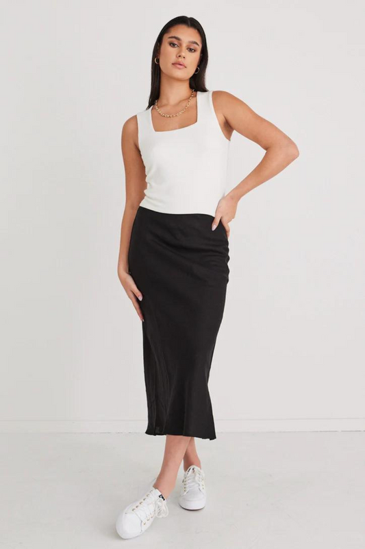 Bliss Linen Bias Midi Skirt | Black