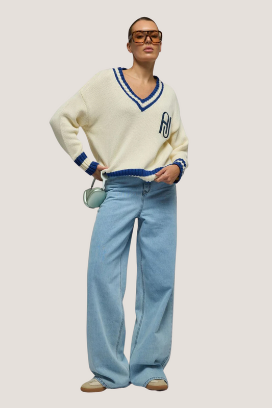 AJ V-Neck Knit Sweater Coconut