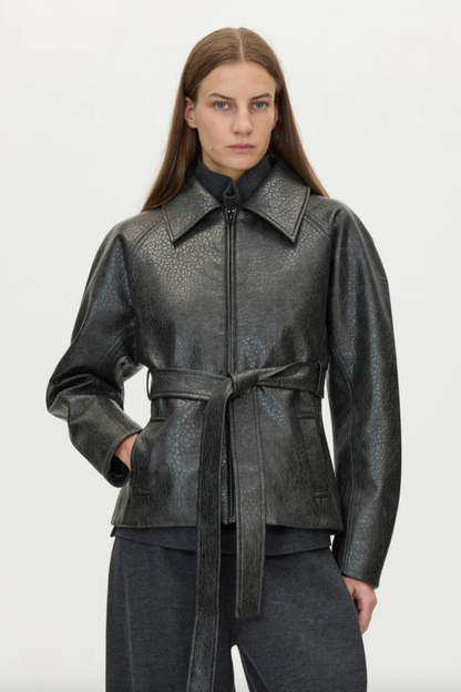 Oreno Croc Belted Jacket | Charcoal