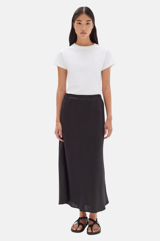 Stella Linen Bias Skirt | Black