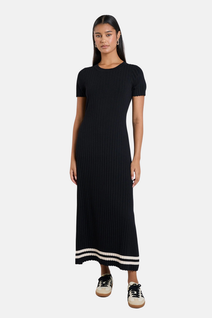 Taken Black Stripe Crewneck SS Knit Dress