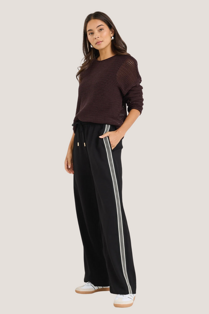 Vibe Black Jacquard Stripe Wide Leg Pants