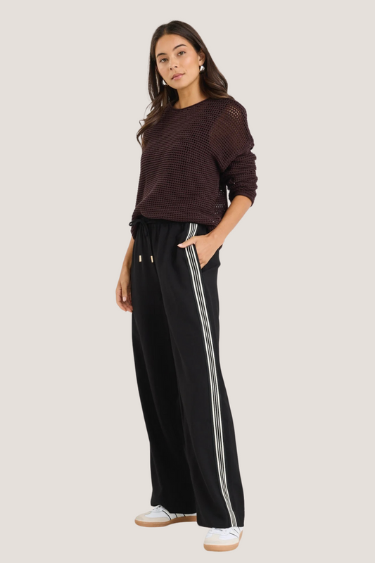 Vibe Black Jacquard Stripe Wide Leg Pants