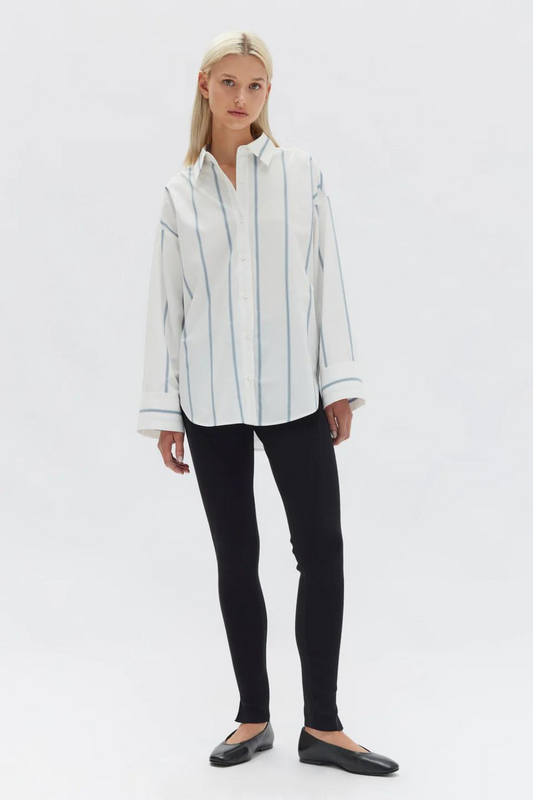 Tala Poplin Atlantic Stripe Shirt | Antique White/Atlantic