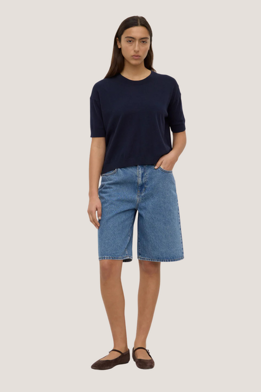Vanya Cotton Cashmere Knit Tee | True Navy