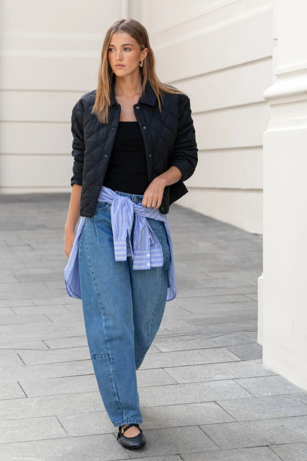 Absolute Black Collared Quilted Jacket