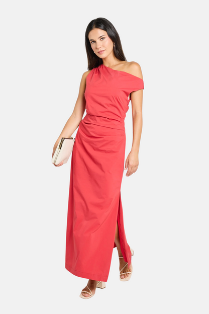 Classified Cherry Off Shoulder Tuck Maxi Dress