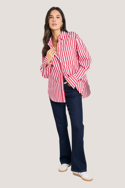 You Got This Red Stripe Oversized Shirt