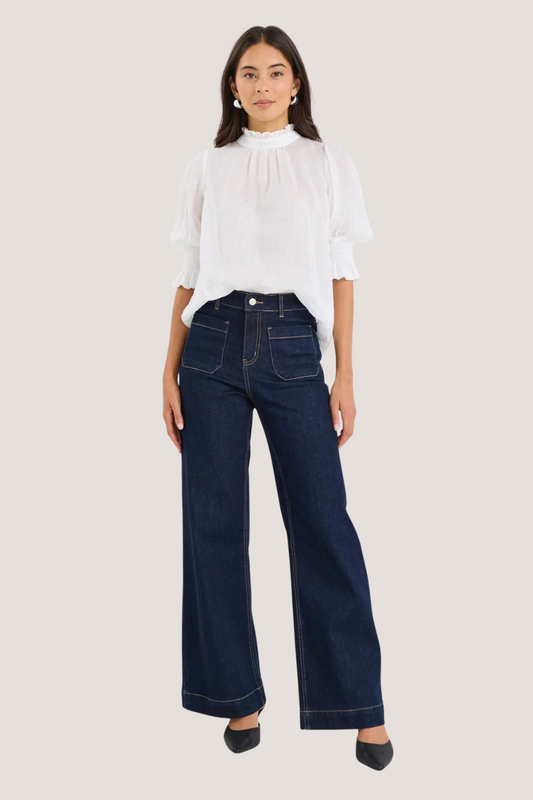 Verse Ivory Sheer High Neck Short Sleeve Top