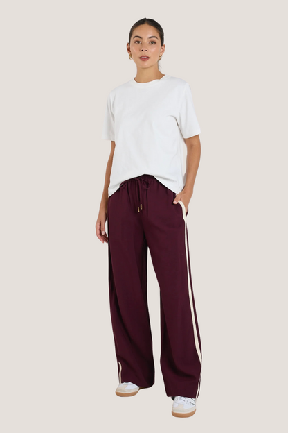 Townie Burgundy Stripe Side Tape Wide Leg Pants