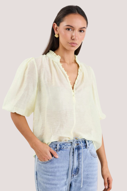 Closure Sunshine Sheer High Neck Buttoned SS Top