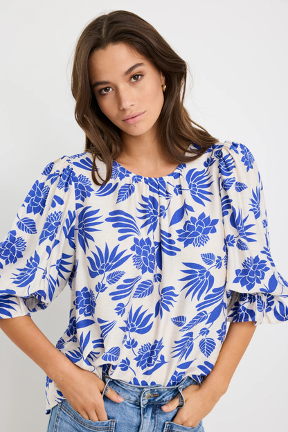 Justify Blue Lotus SS Blouson Sleeve Top