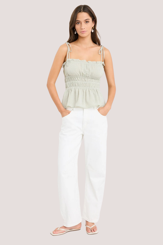 Musings Sage Gingham Tie Strap Cami