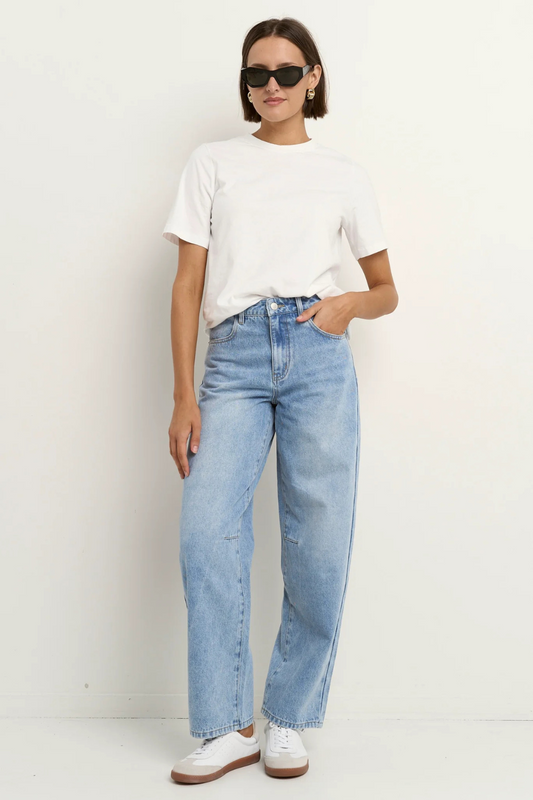 Berlin Ice Blue Mid Barrel Leg Jean