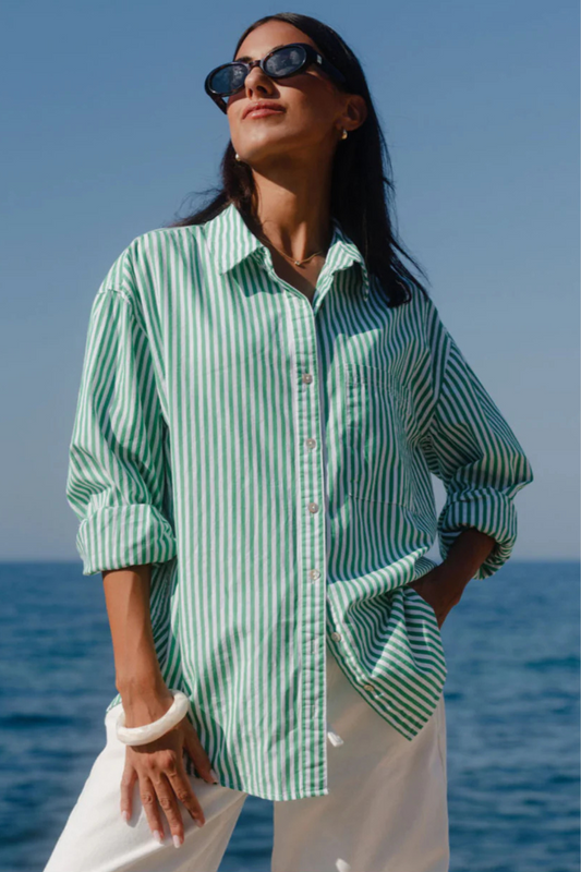 You Got This Green Stripe Poplin Oversized Shirt